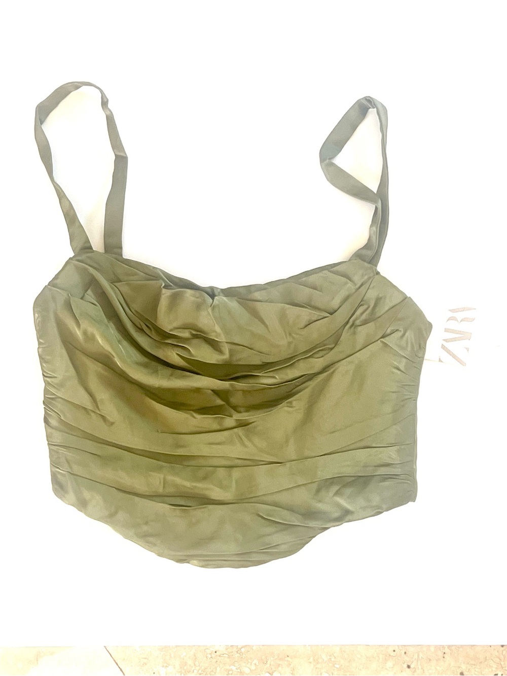 Zara Olive Green Draped Cowl Neck Camisole